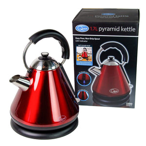 Fast Boil Pyramid Shape Cordless Kettle, 1.7 Litre, 2200 W, Red