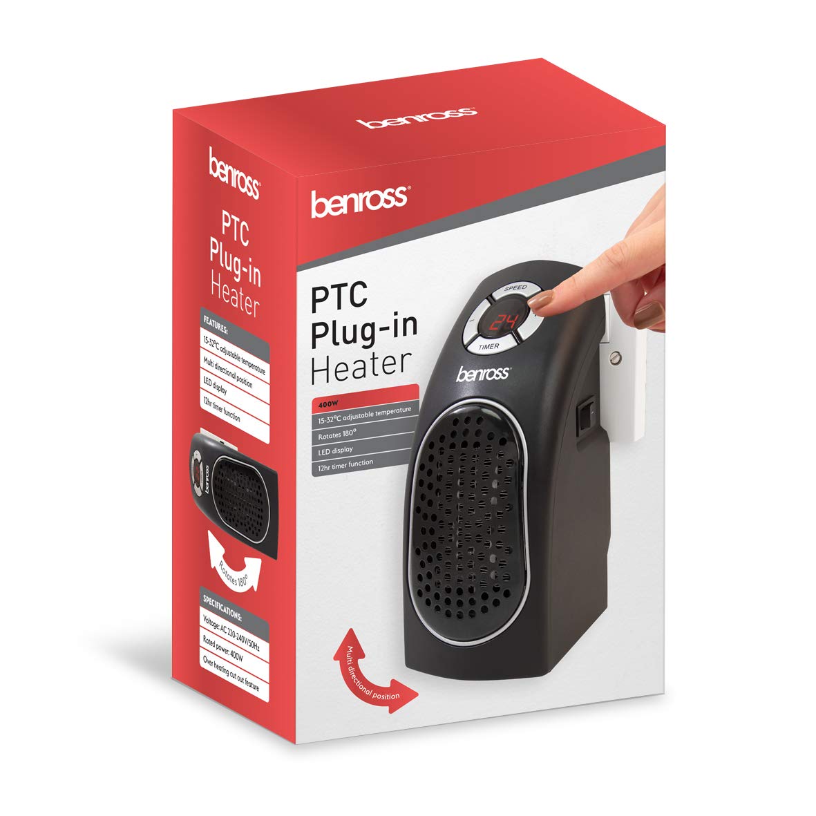 Compact plug-in heater with adjustable thermostat and timer