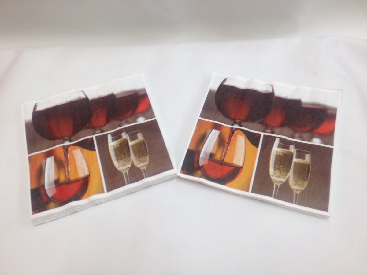 Pack of 20 wine glass paper napkins 33 x 33cm