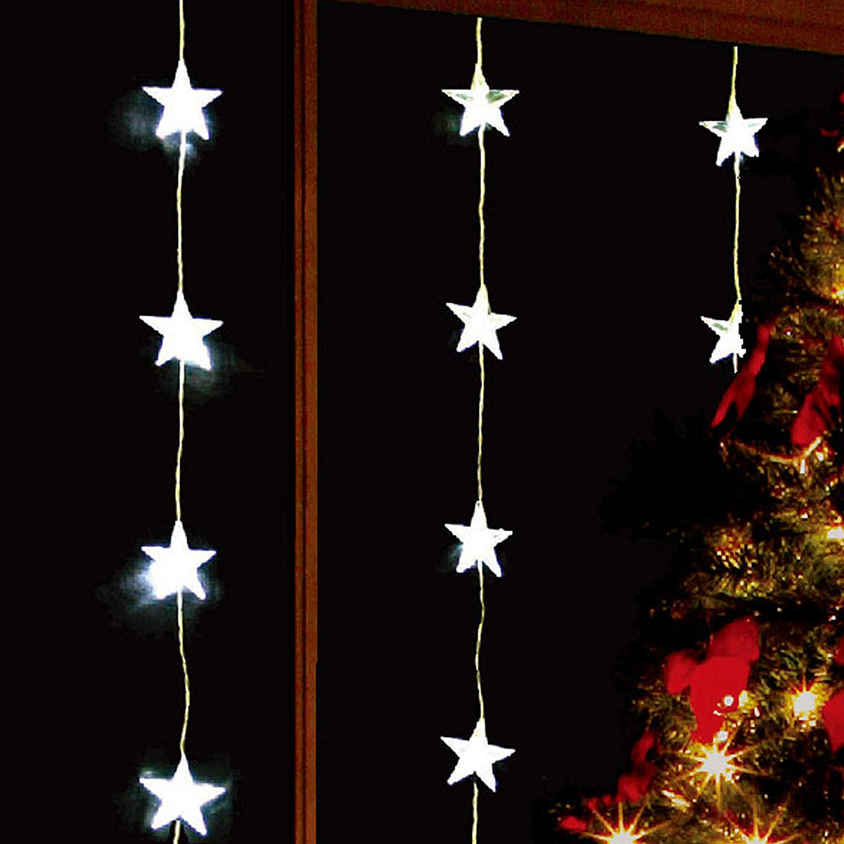 24 bright white LED star curtain Christmas lights