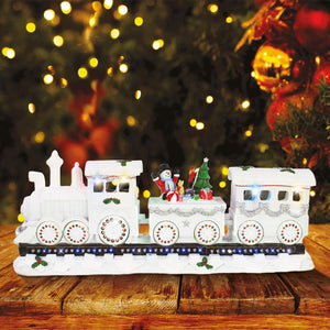 Musical Train Ornament, White with Multi LED
