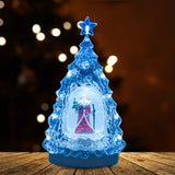 LED water Christmas tree ornament with Santa and Snowman scene