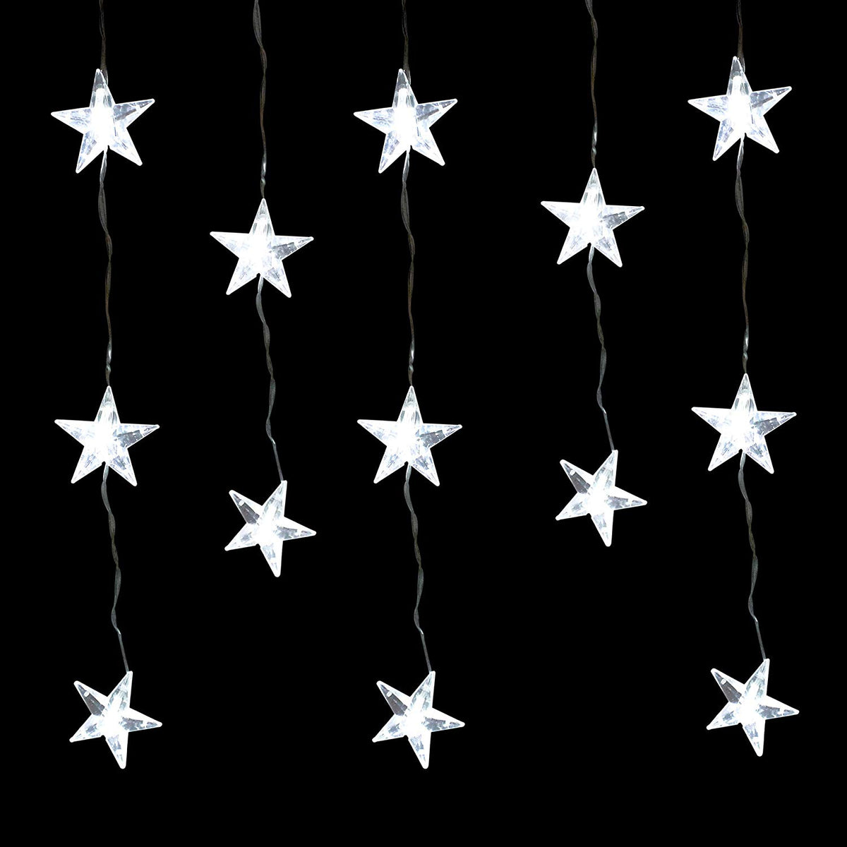 Bright white LED star curtain Christmas lights illuminated