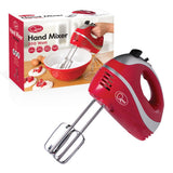 Red Quest hand mixer with beaters and dough hooks