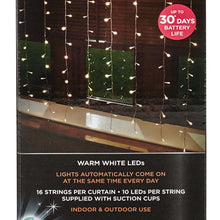 Load image into Gallery viewer, 160 LED Battery Operated Curtain Lights 16 Drops (2x1.05m Warm White)
