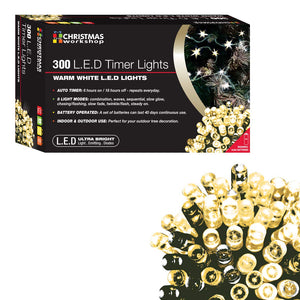 300 LED Battery Operated Timer Lights~ Indoor and Outdoor ~Warm White