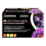 50 multicoloured LED battery timer Christmas lights