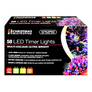 50 LED Battery Operated Timer Lights~ Indoor and Outdoor ~Multi-Coloured