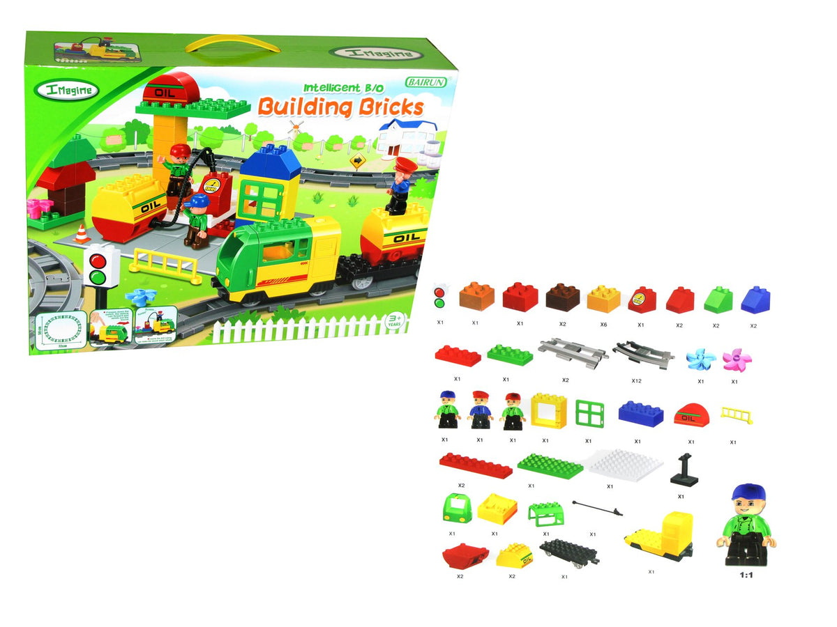 UKIC My First building brick construction train set with battery train and track