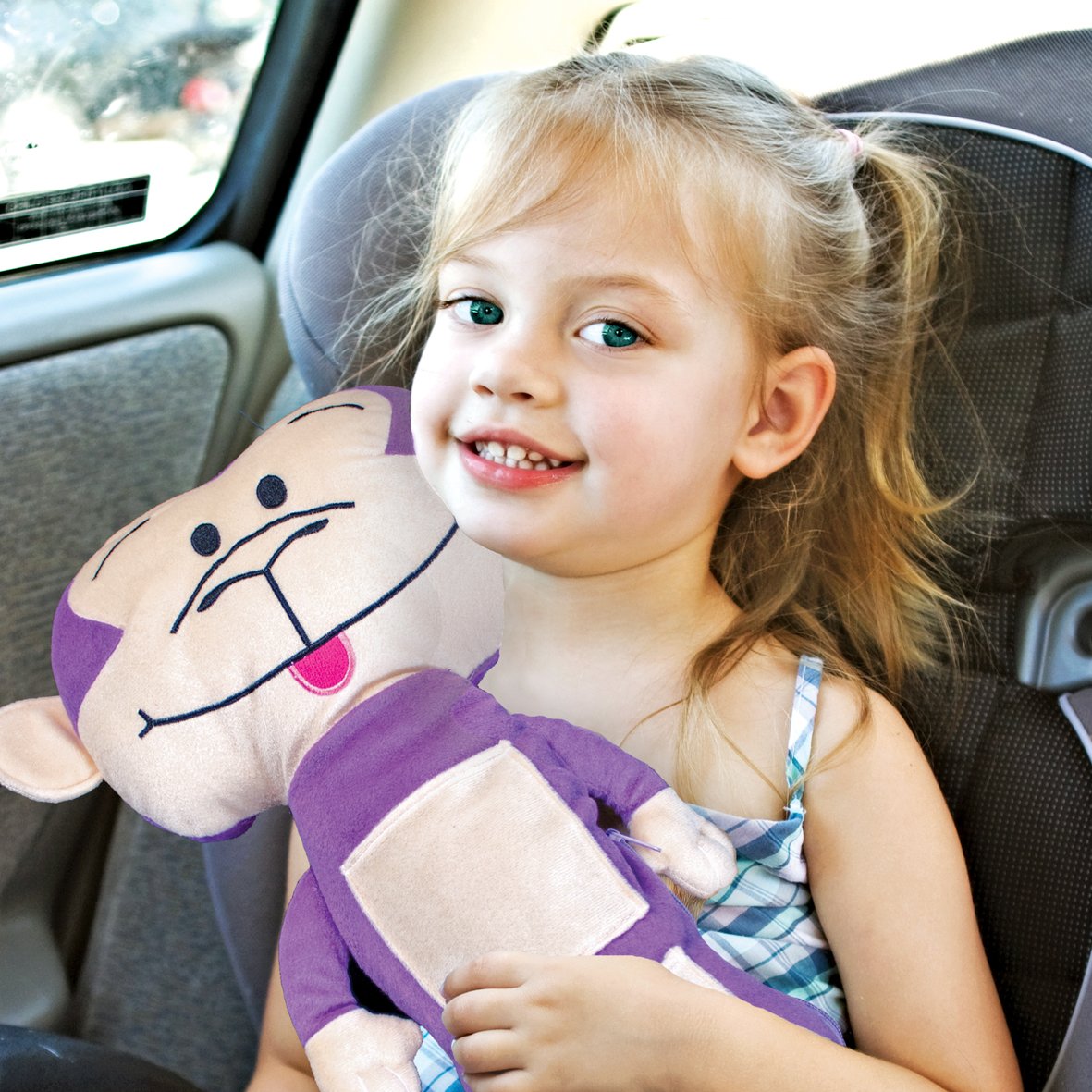 Mo the Monkey seatbelt plush travel pillow for kids