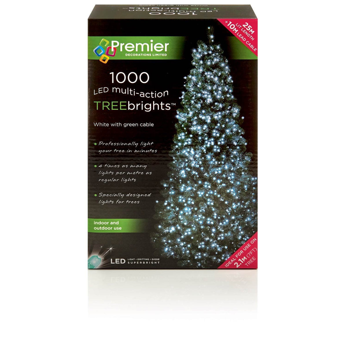 Premier TreeBrights 1000 cool white LED cluster Christmas lights 25m