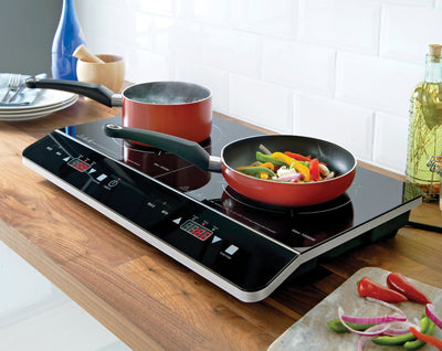 Digital Induction Hob Hot Plate with 10 Temperature Settings and Touch Control, Double, 2800 W, Black