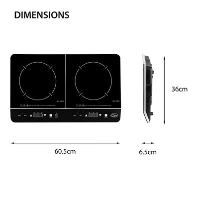 Digital Induction Hob Hot Plate with 10 Temperature Settings and Touch Control, Double, 2800 W, Black