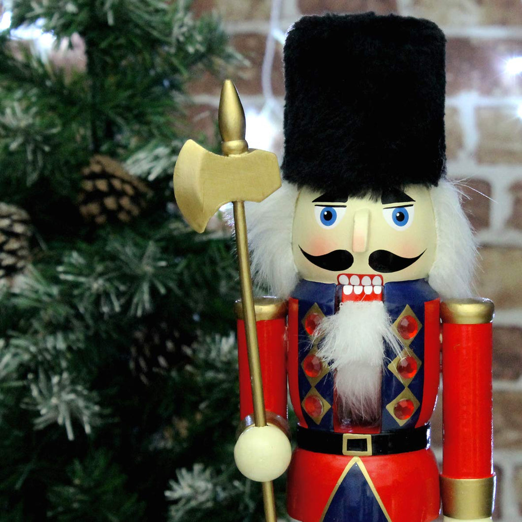30 cm Tall Wooden Soldier Nutcracker on Stand, Multi-Colour