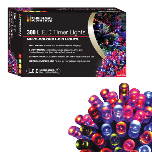 300 LED Battery Operated Timer Lights~ Indoor and Outdoor ~Multi-Coloured