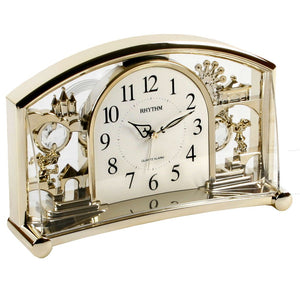 RHYTHM Silent No Ticking Alarm Mantel Clock with Rotating Swarovski Pendulum