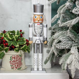 Wooden Nutcracker Soldier / 50cm Tall / White and Silver Christmas Decoration