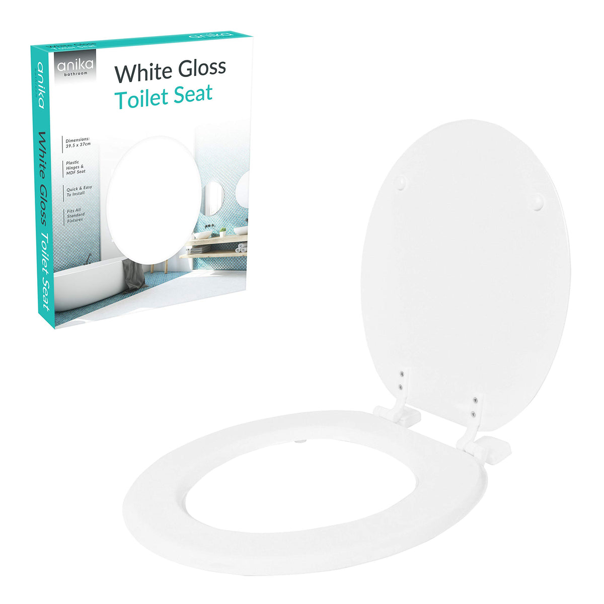 Anika 92270 white toilet seat with plastic hinges 43 x 37.5cm