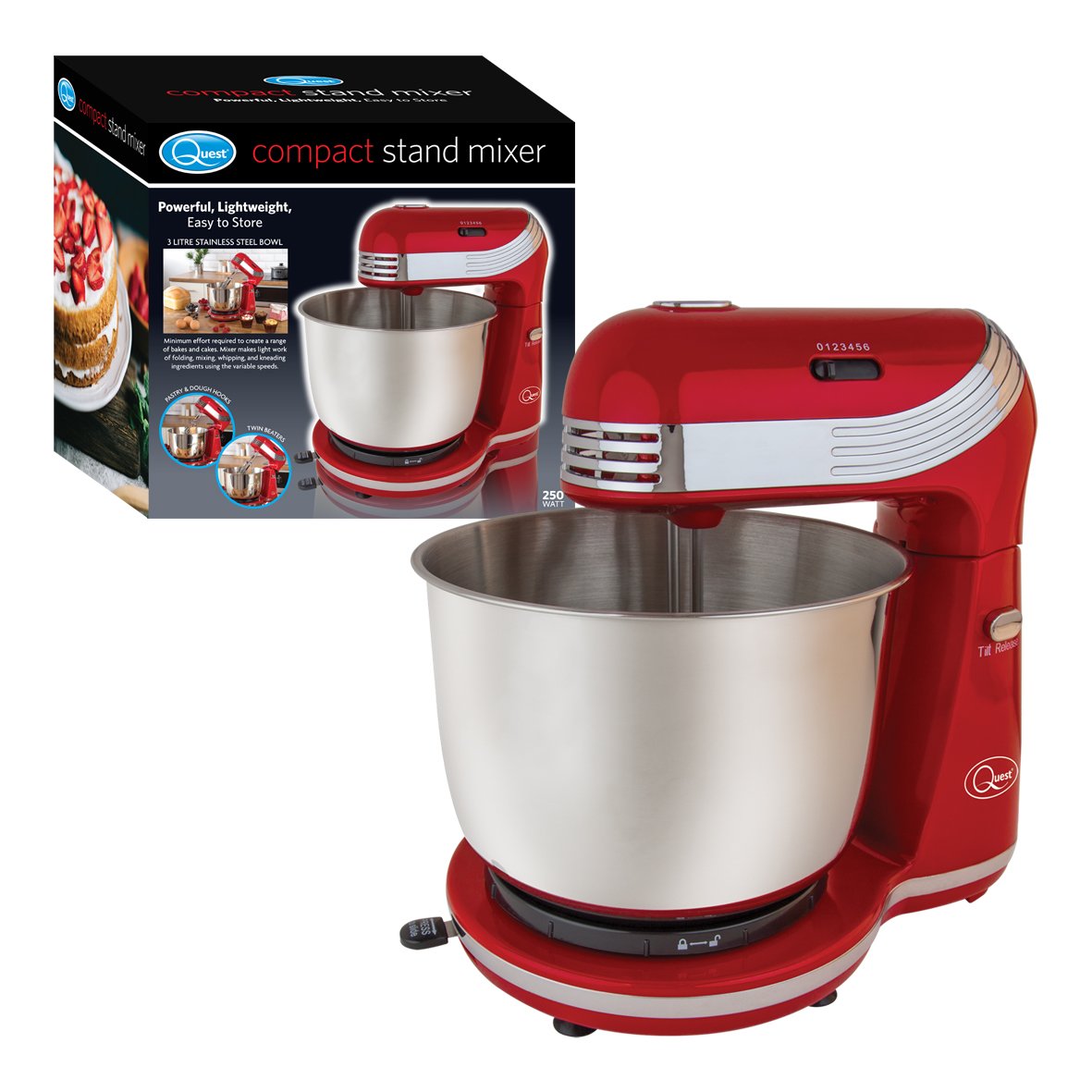 Red Quest stand mixer with six speed settings