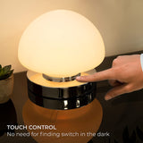 Chrome touch bedside lamp with frosted opal glass dome