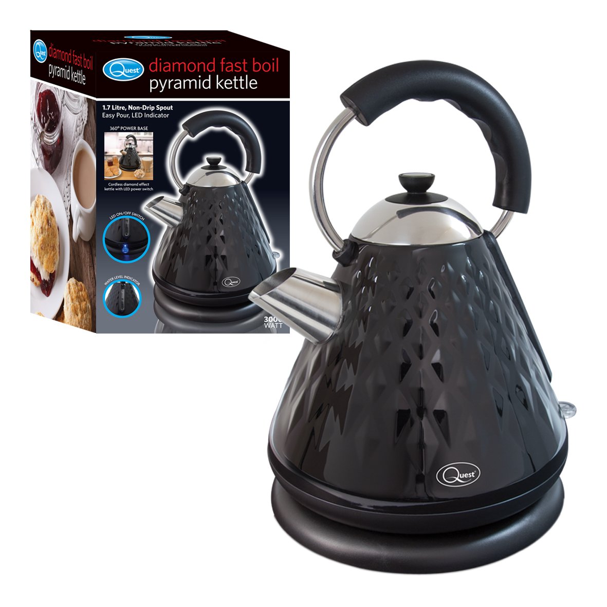 Black Quest diamond-cut pyramid cordless kettle