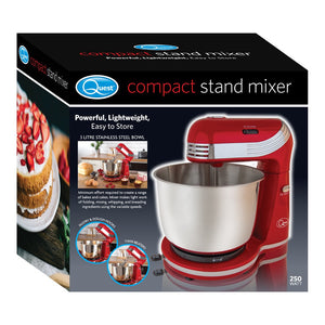3 Litre Compact 6 Speed Watt Stand Mixer with Stainless Steel Bowl and Dough Hook and Beater, 250 W, 3 Liters, Red