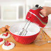 Quest 300W red five-speed hand mixer with attachments