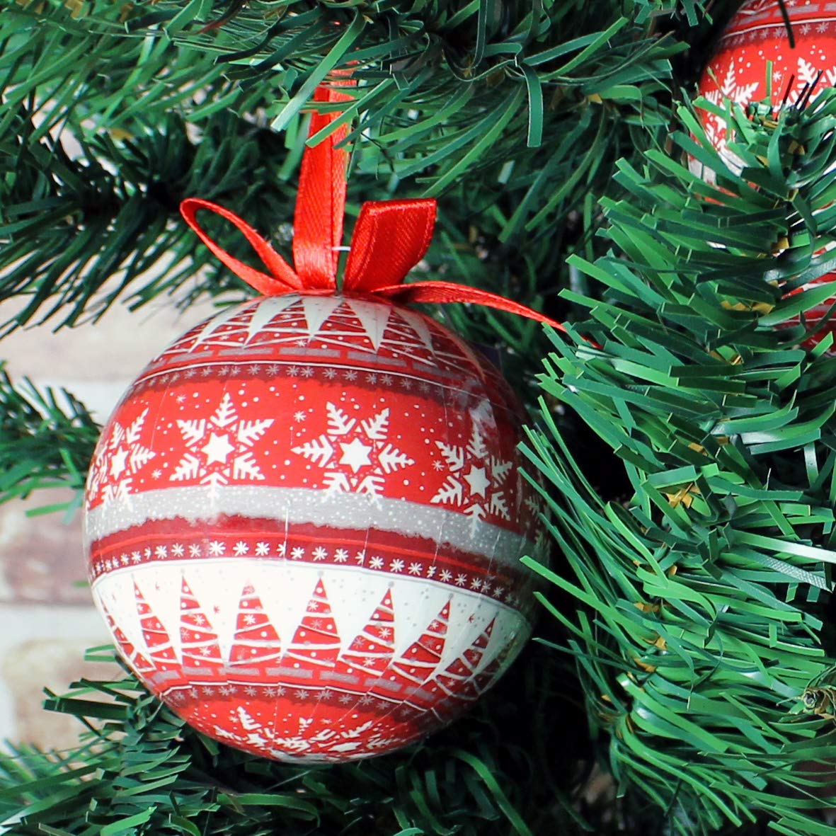 14 red 75mm Nordic decoupage Christmas baubles