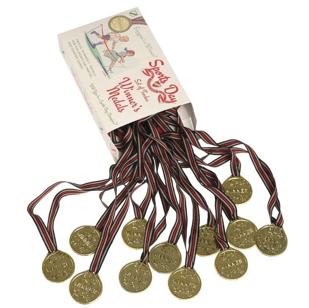 Kids' plastic sports winner medals with ribbons