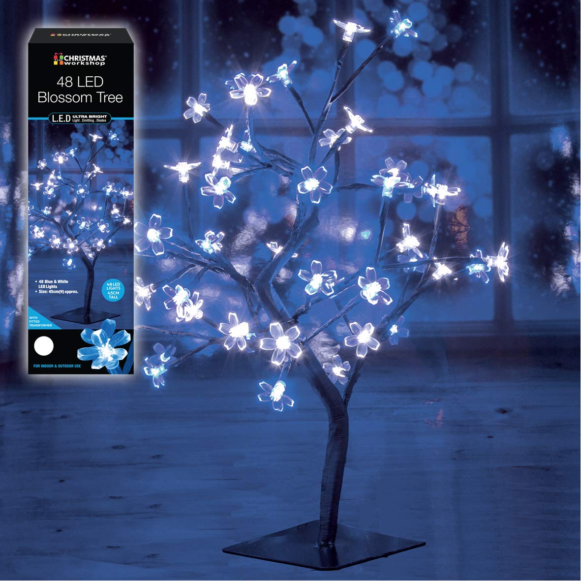 45cm blue and white LED blossom tree with 48 lights