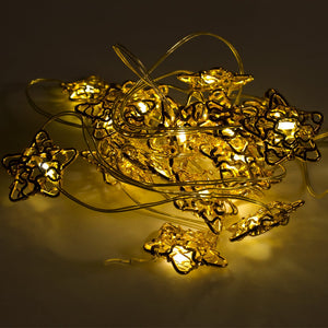 Battery Operated 20 Micro Warm White LED Golden Metal Star String Lights