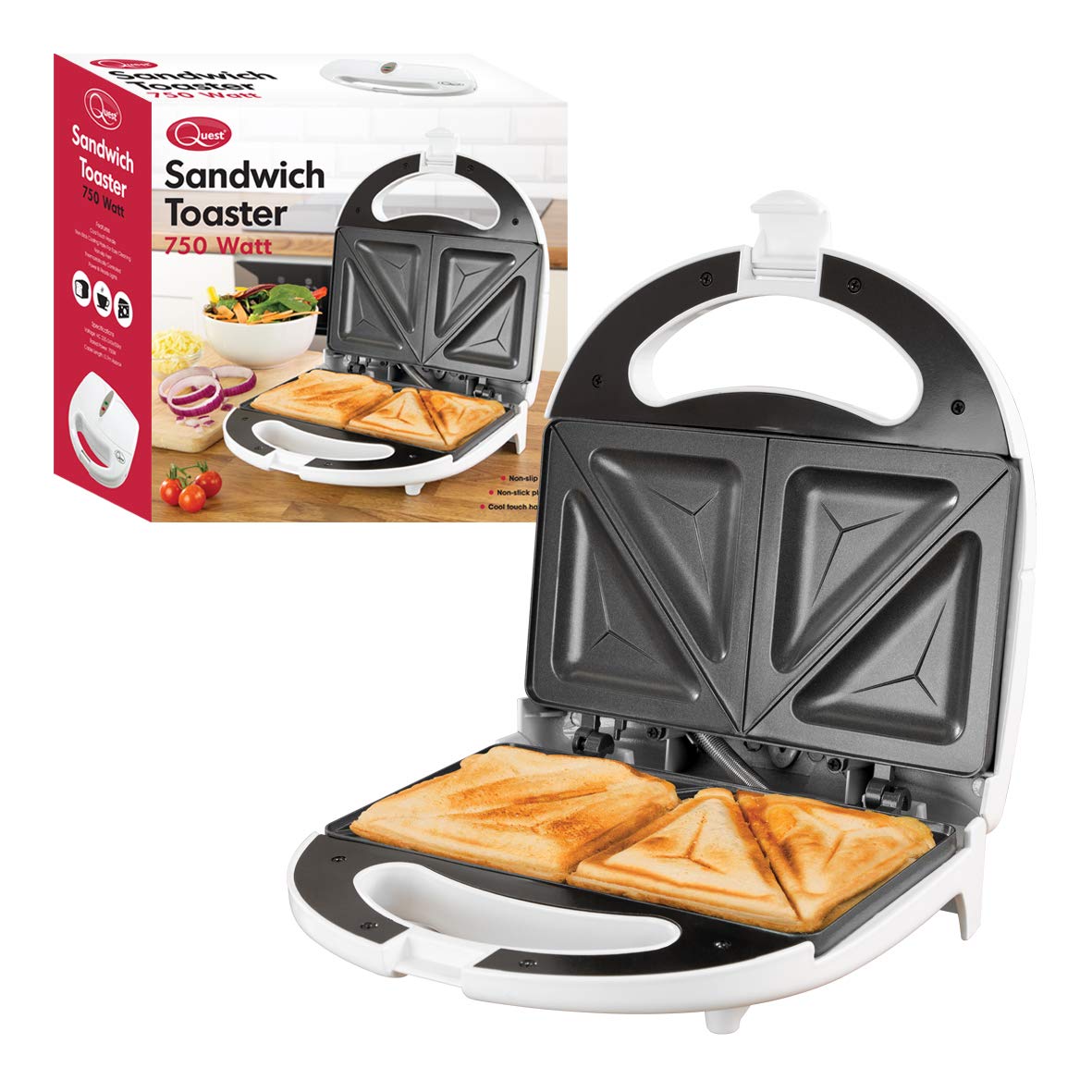Quest sandwich toaster with non-stick fixed plates