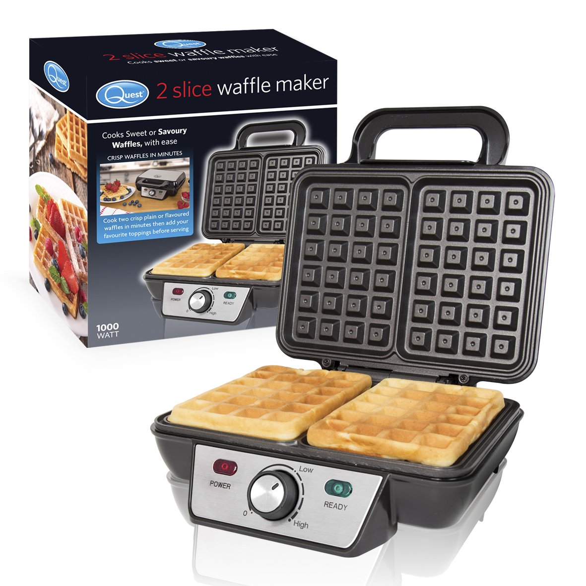 Quest 35950 two-slice waffle maker open plates