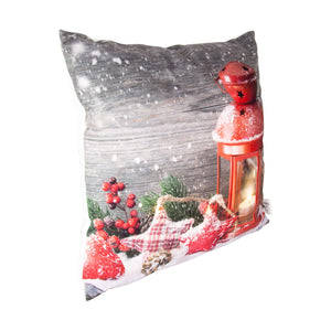 3 LED Snowy Lantern Cushion ~ Warm White ~ Polyester ~ Christmas Decoration