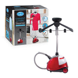 Quest red upright clothes steamer with hanger