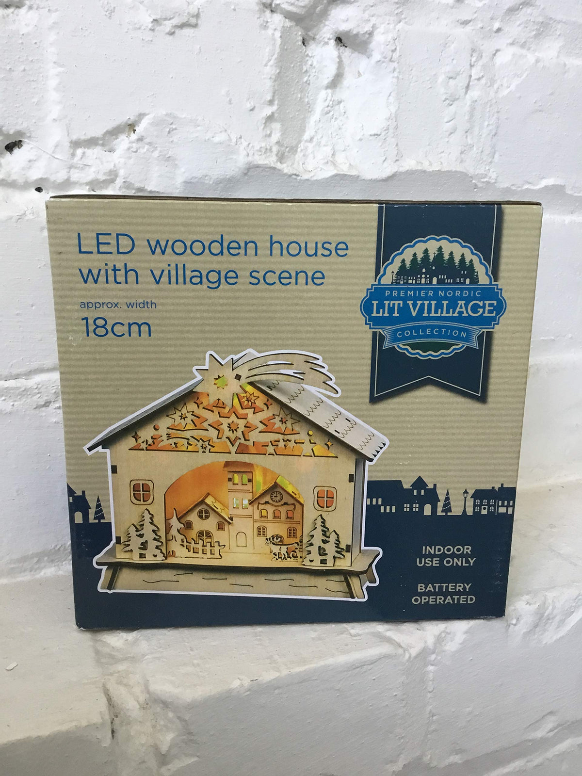 Premier 18cm LED wooden Christmas house with village scene