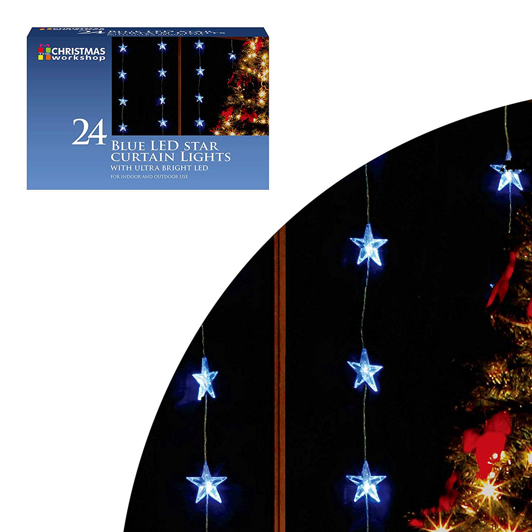 24 LED Star Curtain Lights, Indoor and Outdoor ~ Brilliant Blue