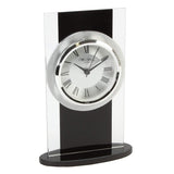 Wm Widdop black and clear glass mantel clock with Roman numerals