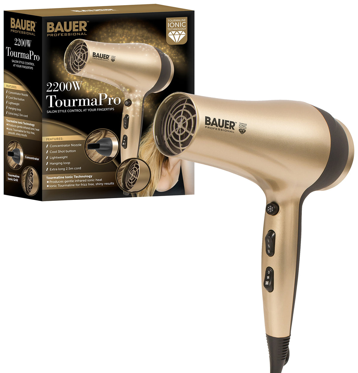 Bauer 38830 TourmaPro hair dryer front view