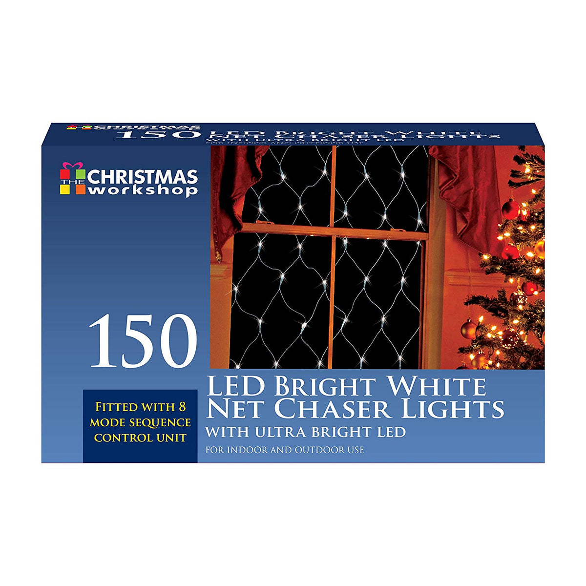 150 bright white LED Christmas net lights alternate view