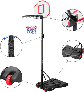 Adjustable Basketball Hoop / Set Between 1.79 To 2.13 Metres / Wheels For Added Portability / Steel Tubing & Rim With PE Backboard & Base / Weather Resistant Net