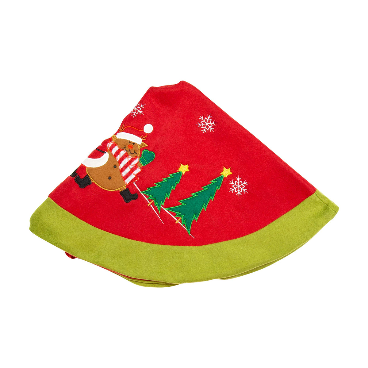 Red and green Reindeer Christmas tree skirt 90cm diameter