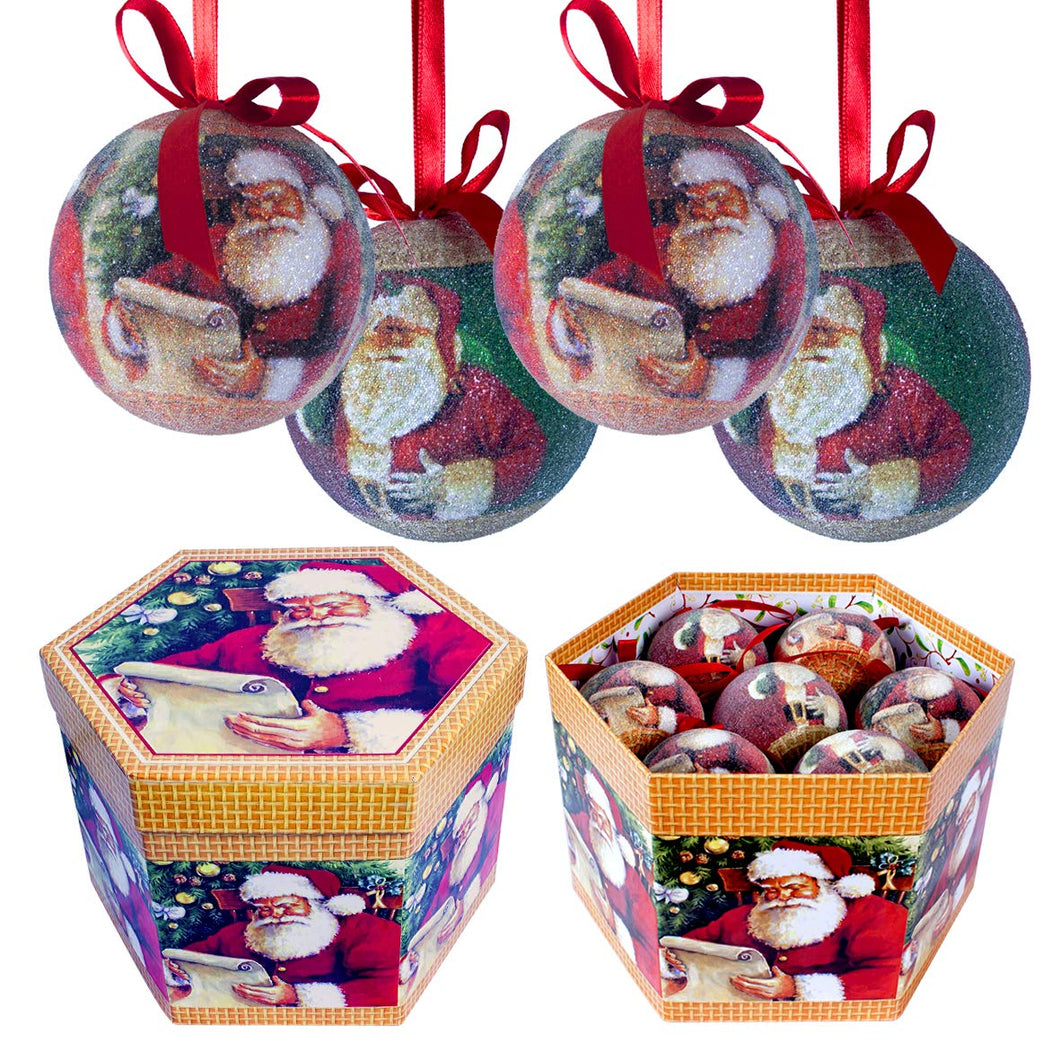 14-Piece 75 mm Santa Design Decoupage Baubles