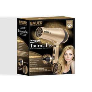 Bauer Professional TourmaPro 2200W Salon Quality Tourmaline Ionic Hair Dryer With Concentrator Nozzle