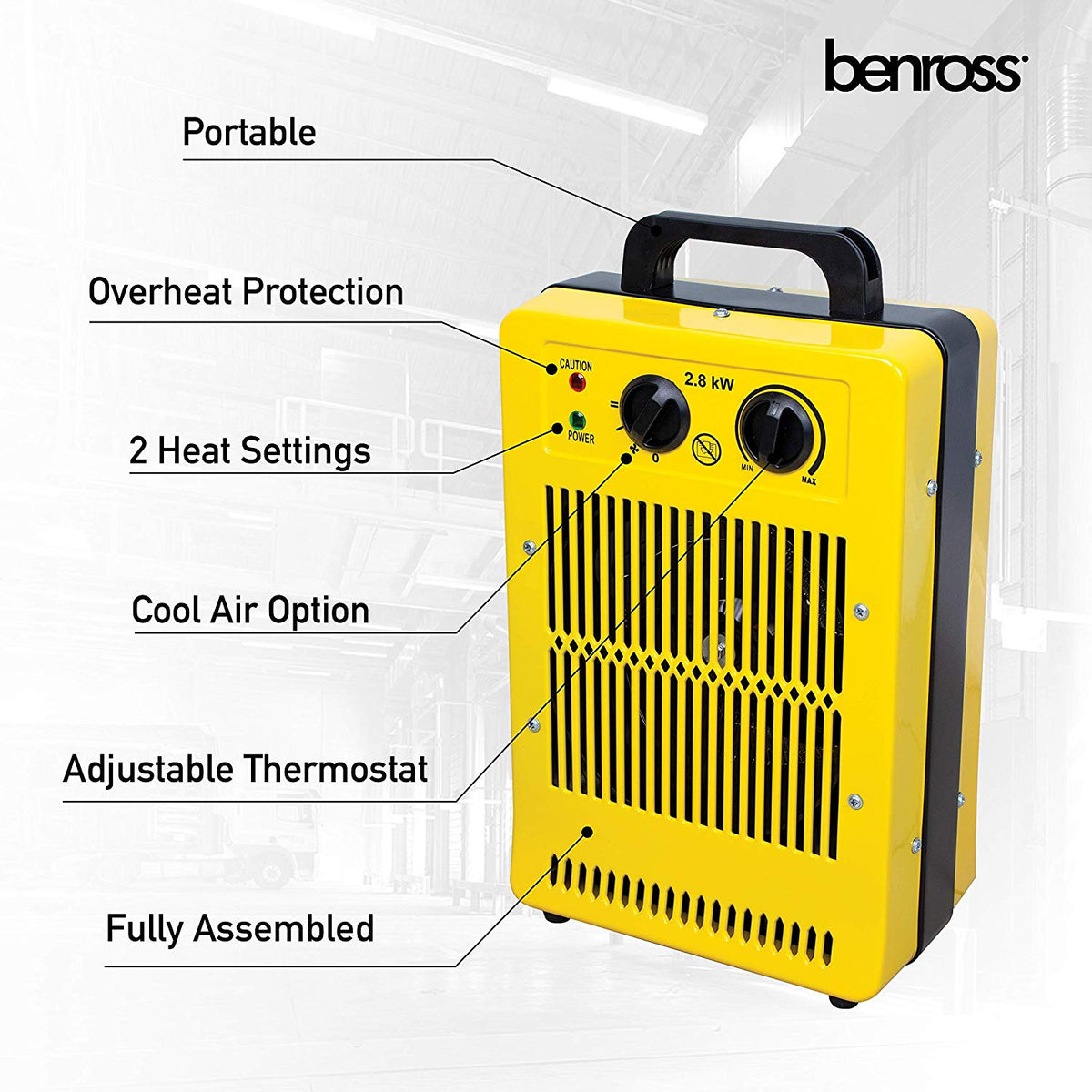 Quest 2800W workshop fan heater with adjustable thermostat