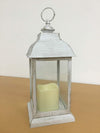 30cm rustic white LED flickering candle lantern with 6-hour timer