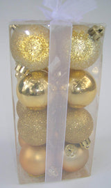 16 gold 50mm Christmas baubles in mixed finishes