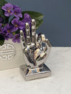 Set of Silver Hand Sculptures, Mirrored Victory Sculpture, Ok Hand