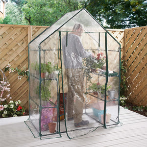 Walk-In Greenhouse / 4 Sturdy Mesh Shelves For Plants / UV Resistant & Tear Resistant Transparent PVC Cover / Strong Powder Coated Steel Frame