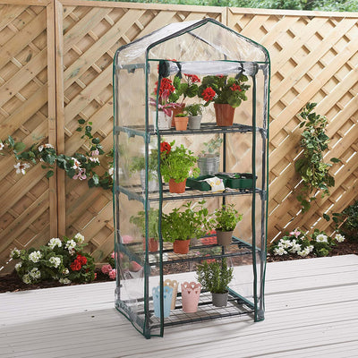 4 Tier Greenhouse / 4 Sturdy Mesh Shelves For Plants / UV Resistant & Tear Resistant Transparent PVC Cover / 10kg Load Per Shelf / Keeps Plants Safe From Weather